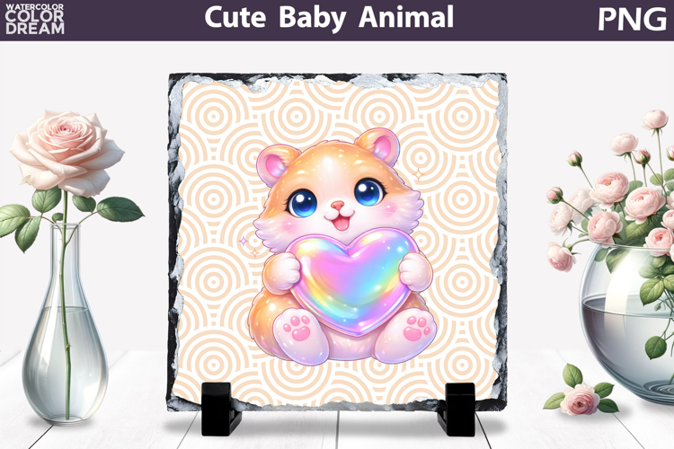 Cute Animal Sublimation Slate | Baby Valentine Heart