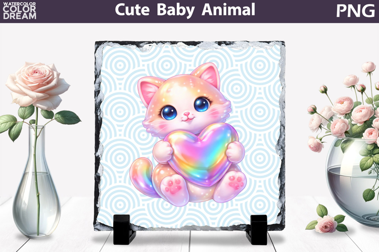 Cute Animal Sublimation Slate | Baby Valentine Heart