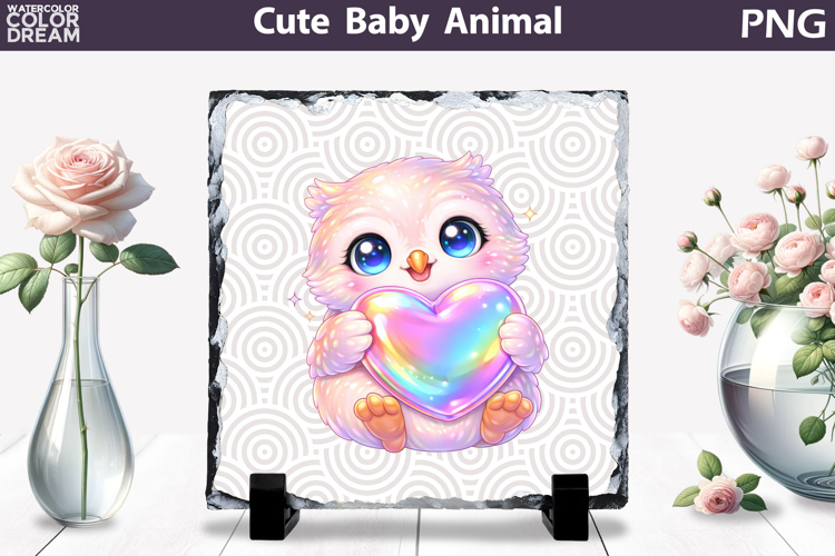Cute Animal Sublimation Slate | Baby Valentine Heart