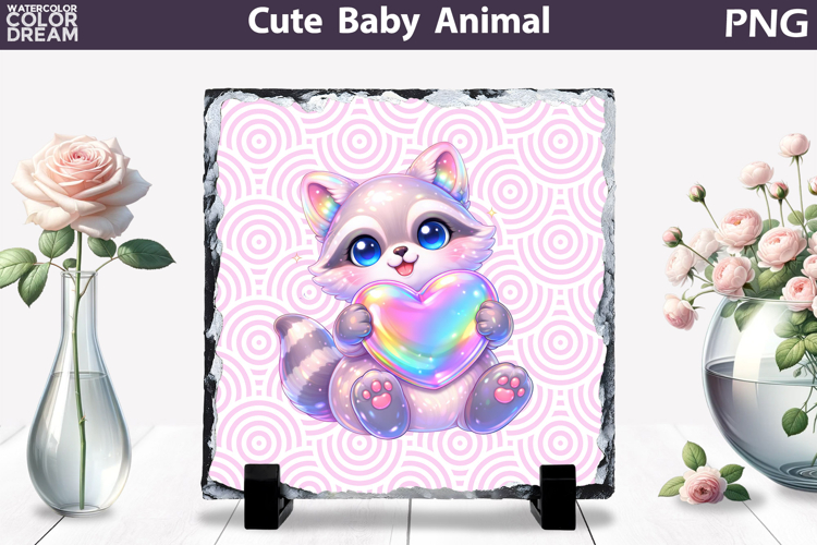 Cute Animal Sublimation Slate | Baby Valentine Heart