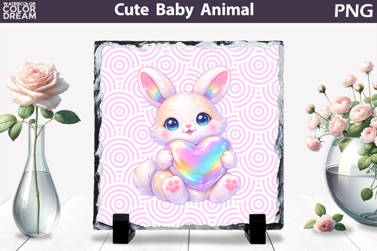 Cute Animal Sublimation Slate | Baby Valentine Heart