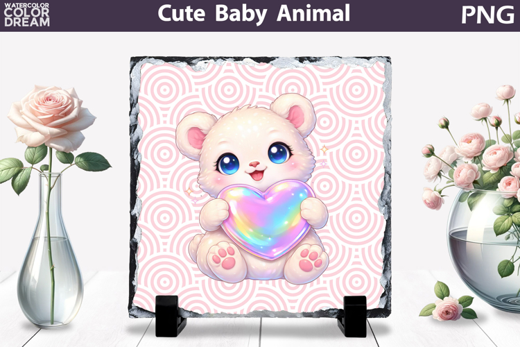 Cute Animal Sublimation Slate | Baby Valentine Heart