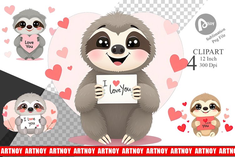Valentine Sloth Cartoon Clipart