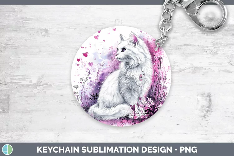 Valentine Splash Angora Cat Keychain Sublimation Keyring Des