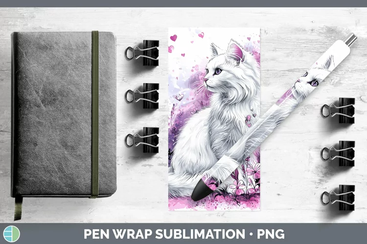 Valentine Splash Angora Cat Pen Wrap Sublimation Pen Designs