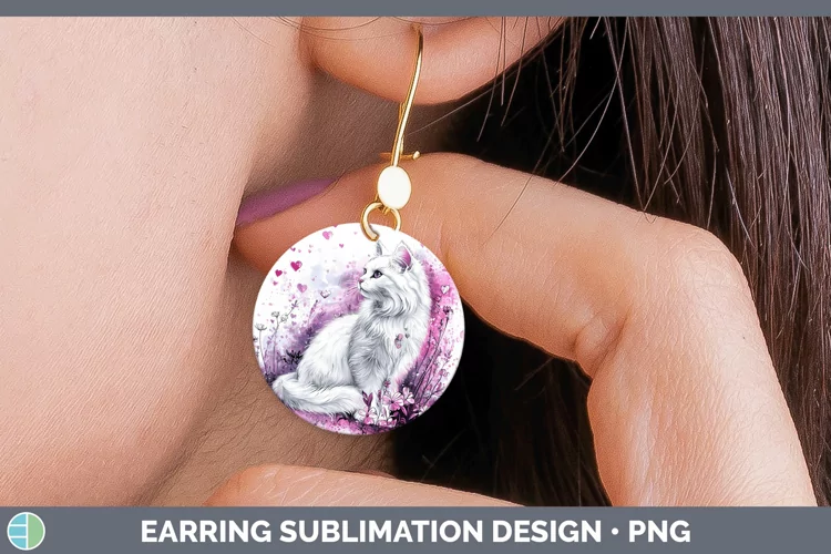Valentine Splash Angora Cat Round Earrings Sublimation Earri