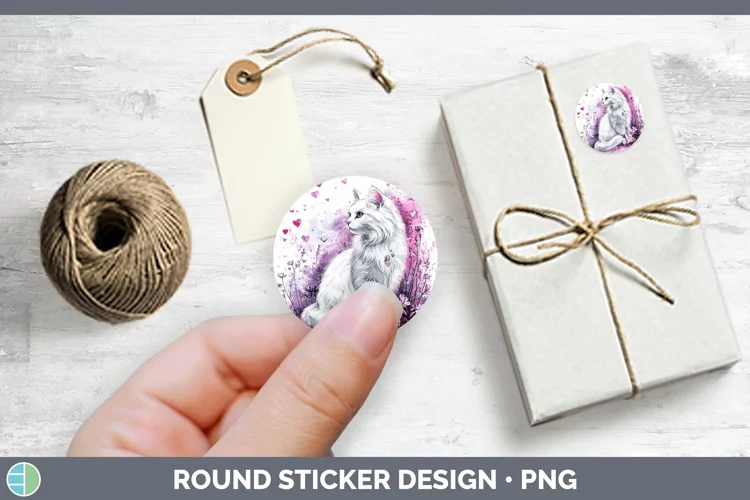 Valentine Splash Angora Cat Stickers | Round Labels Designs