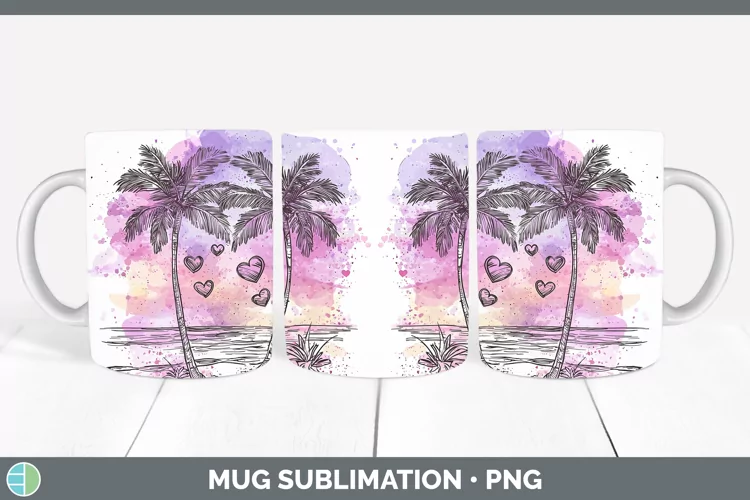 Valentine Splash Beach Mug Wrap Sublimation Coffee Cup Desig