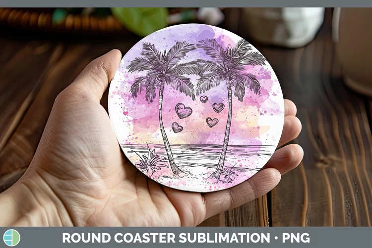 Valentine Splash Beach Round Coaster Sublimation Coaster Des