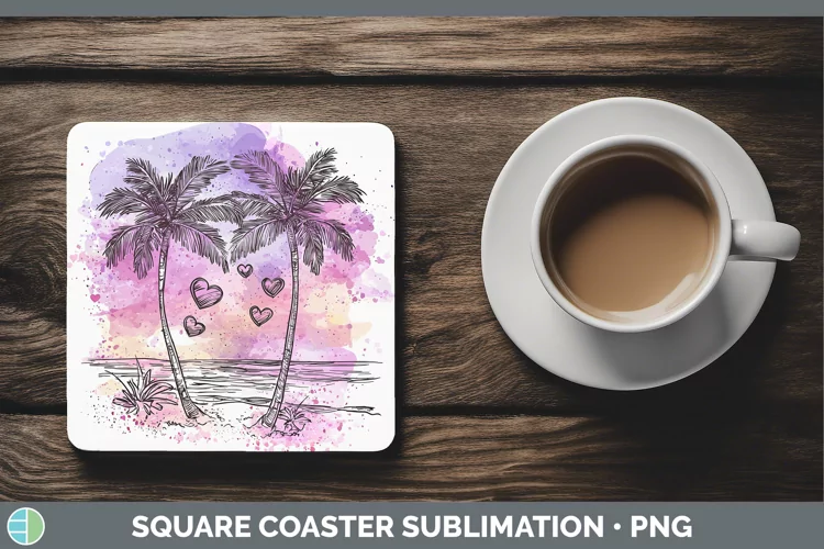 Valentine Splash Beach Square Coaster Sublimation Coaster De