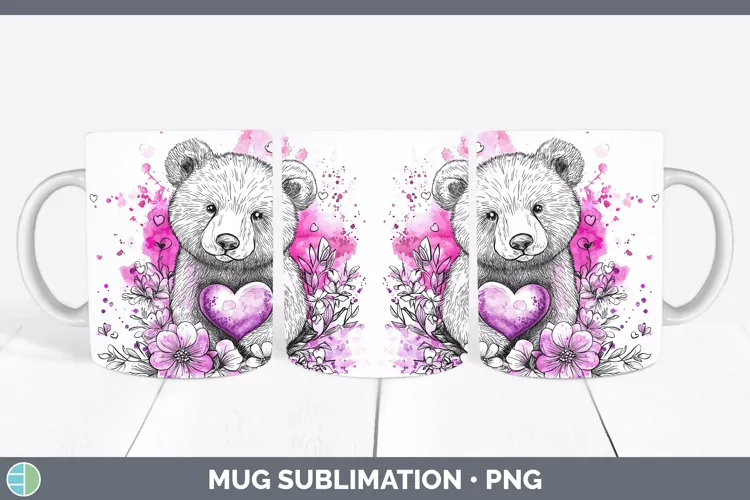 Valentine Splash Bear Mug Wrap Sublimation Coffee Cup Design