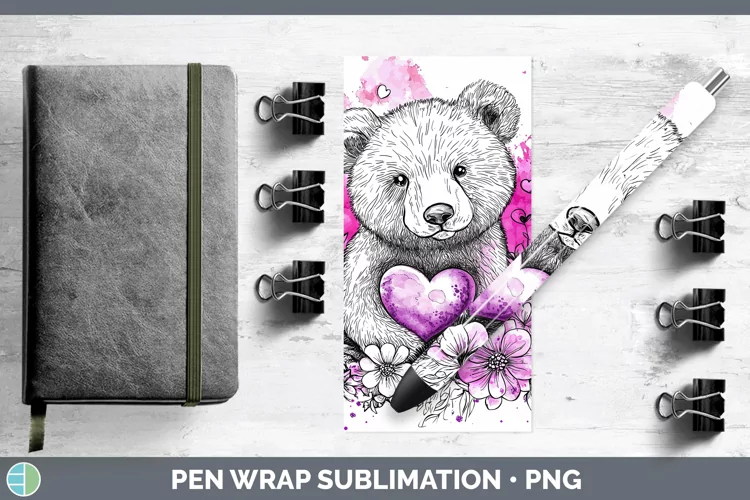 Valentine Splash Bear Pen Wrap Sublimation Pen Designs