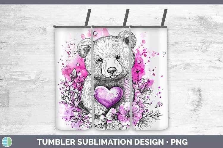 Valentine Splash Bear Tumbler Sublimation 20 oz Skinny Tumbl