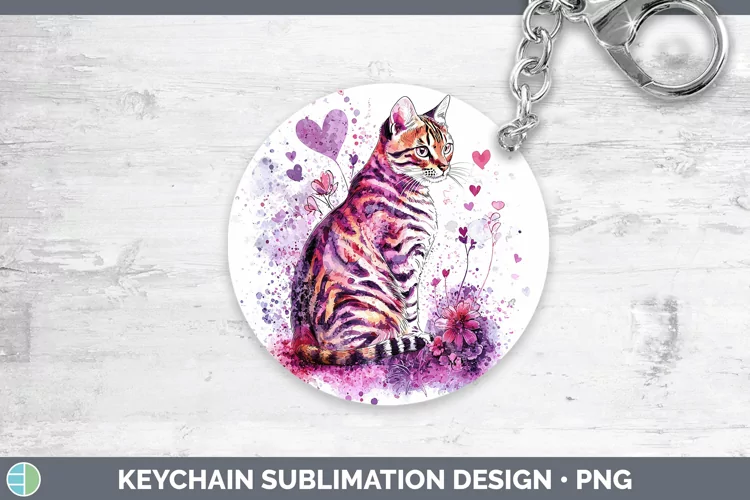 Valentine Splash Bengal Cat Keychain Sublimation Keyring Des