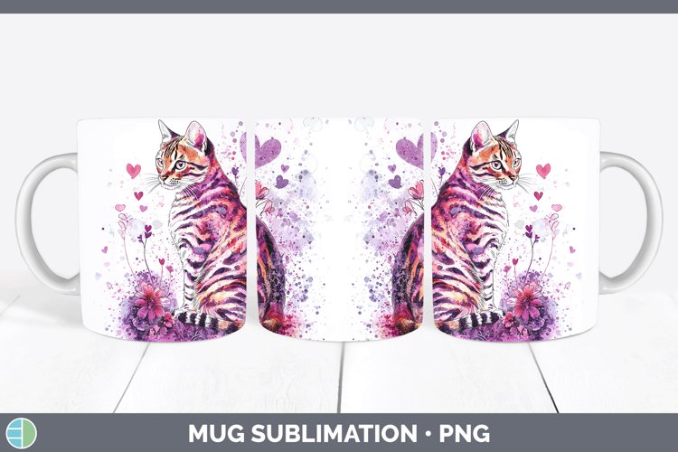 Valentine Splash Bengal Cat Mug Wrap Sublimation Coffee Cup