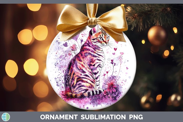 Valentine Splash Bengal Cat Ornament Sublimation Bauble Desi