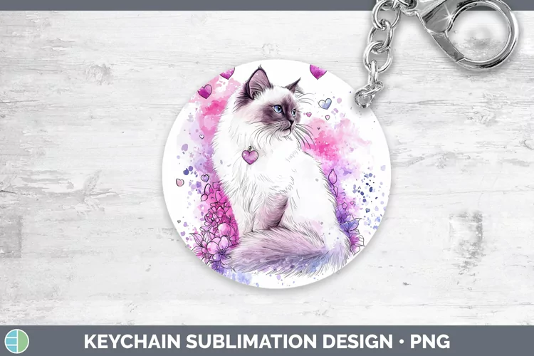 Valentine Splash Birman Cat Keychain Sublimation Keyring Des