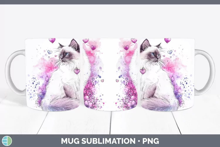 Valentine Splash Birman Cat Mug Wrap Sublimation Coffee Cup