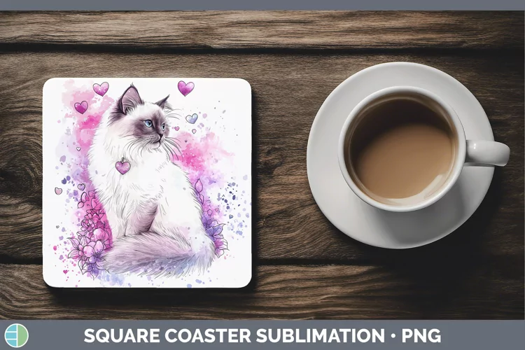 Valentine Splash Birman Cat Square Coaster Sublimation Coast