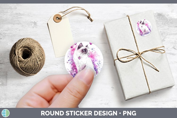Valentine Splash Birman Cat Stickers | Round Labels Designs