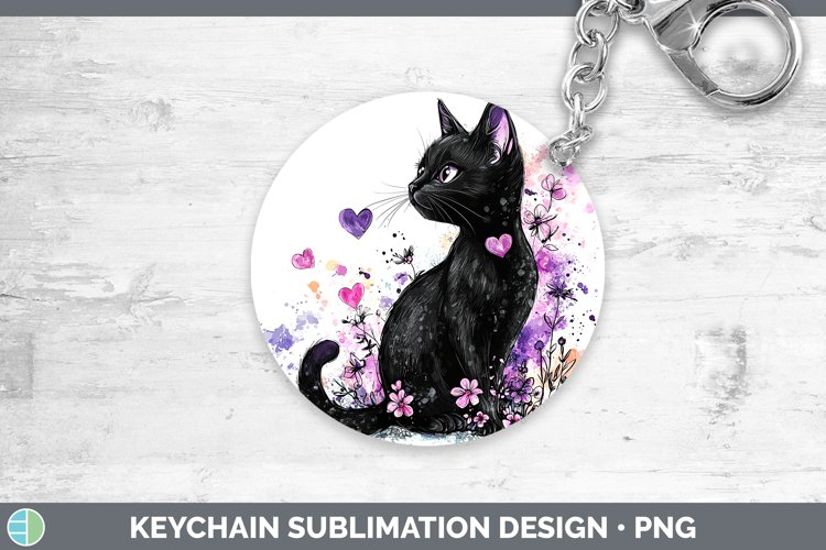 Valentine Splash Black Cat Keychain Sublimation Keyring Desi