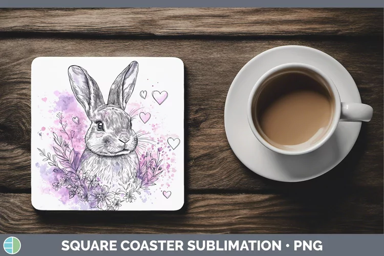 Valentine Splash Bunny Square Coaster Sublimation Coaster De