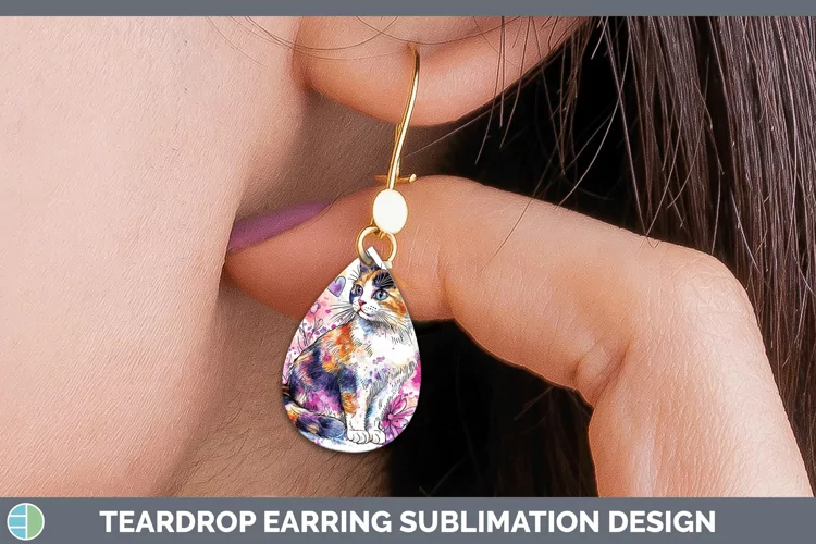 Valentine Splash Calico Cat Teardrop Earrings Sublimation Ea