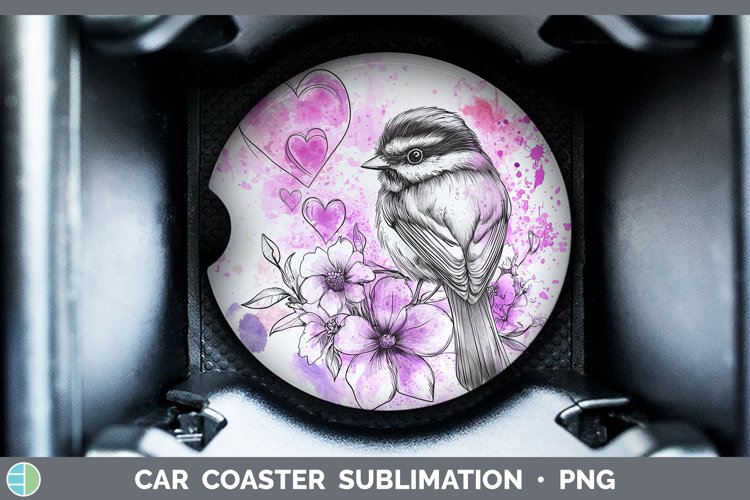Valentine Splash Chickadee Car Coaster Sublimation Designs