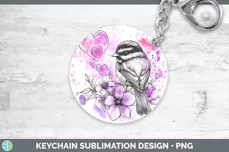 Valentine Splash Chickadee Keychain Sublimation Keyring Desi