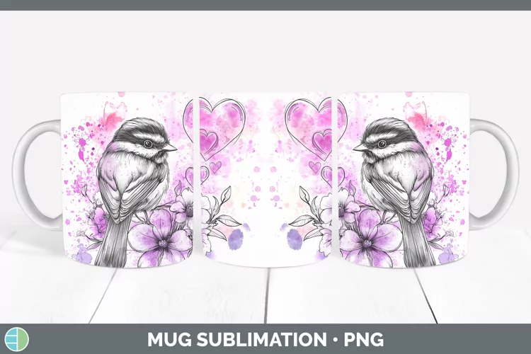 Valentine Splash Chickadee Mug Wrap Sublimation Coffee Cup D