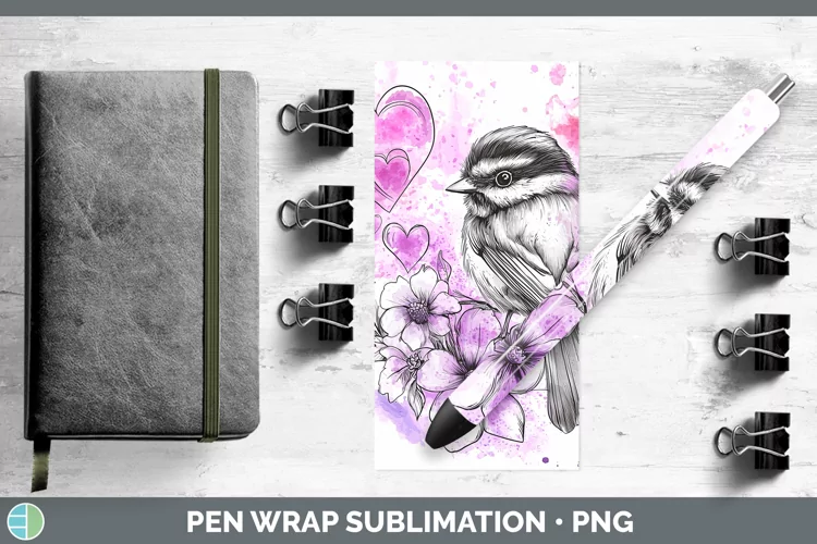 Valentine Splash Chickadee Pen Wrap Sublimation Pen Designs