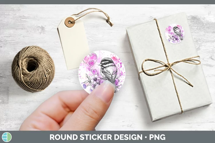 Valentine Splash Chickadee Stickers | Round Labels Designs