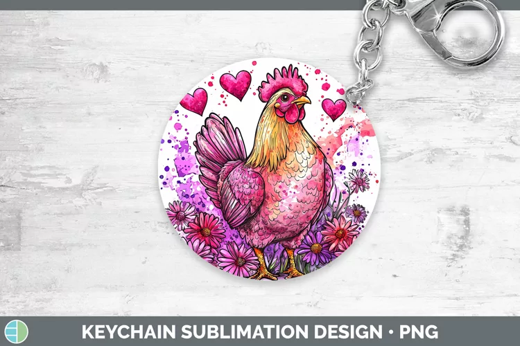 Valentine Splash Chicken Keychain Sublimation Keyring Design