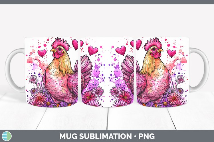 Valentine Splash Chicken Mug Wrap Sublimation Coffee Cup Des