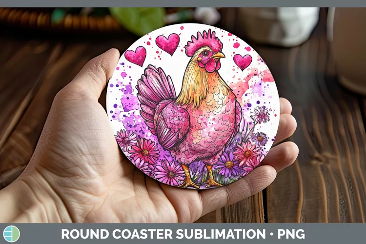 Valentine Splash Chicken Round Coaster Sublimation Coaster D
