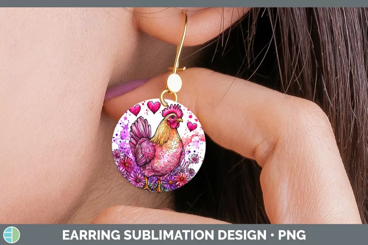 Valentine Splash Chicken Round Earrings Sublimation Earrings