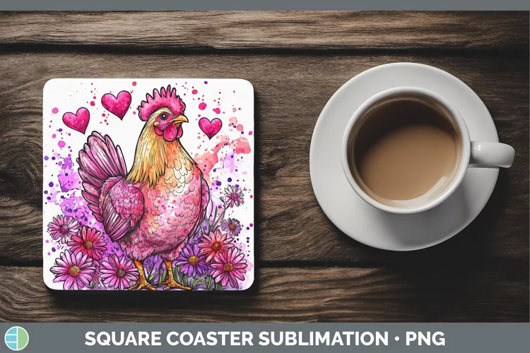 Valentine Splash Chicken Square Coaster Sublimation Coaster