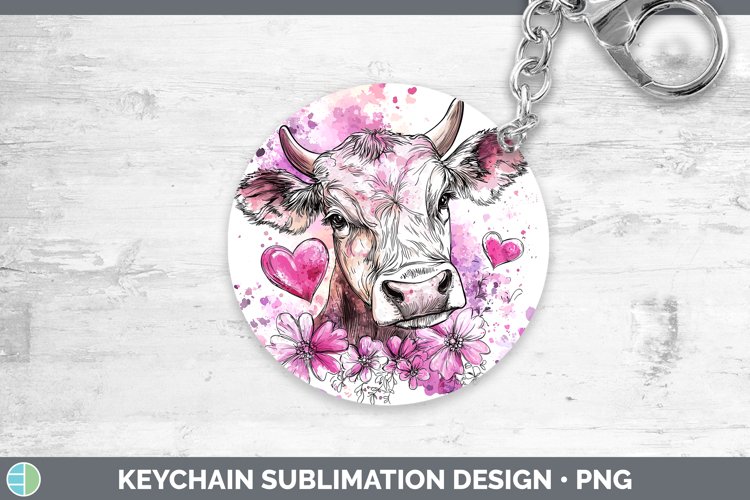 Valentine Splash Cow Keychain Sublimation Keyring Designs