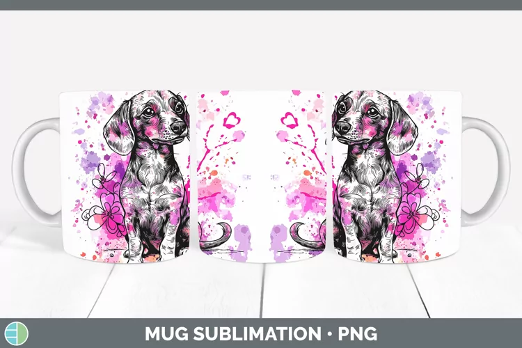 Valentine Splash Dachshund Mug Wrap Sublimation Coffee Cup D