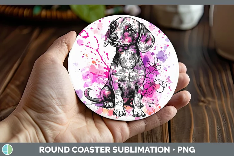 Valentine Splash Dachshund Round Coaster Sublimation Coaster