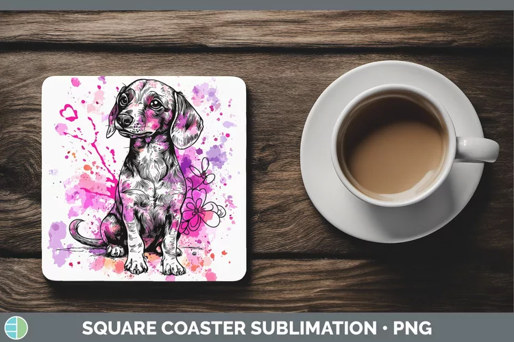 Valentine Splash Dachshund Square Coaster Sublimation Coaste