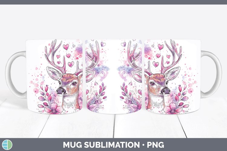 Valentine Splash Deer Mug Wrap Sublimation Coffee Cup Design