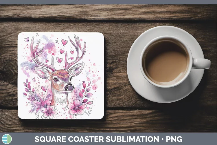 Valentine Splash Deer Square Coaster Sublimation Coaster Des