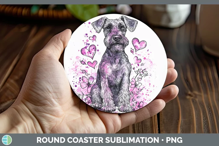 Valentine Splash Dogs Airedale Terrier Dog Round Coaster Sub