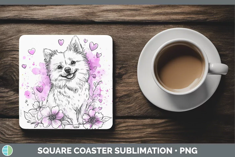Valentine Splash Dogs American Eskie Dog Square Coaster Subl