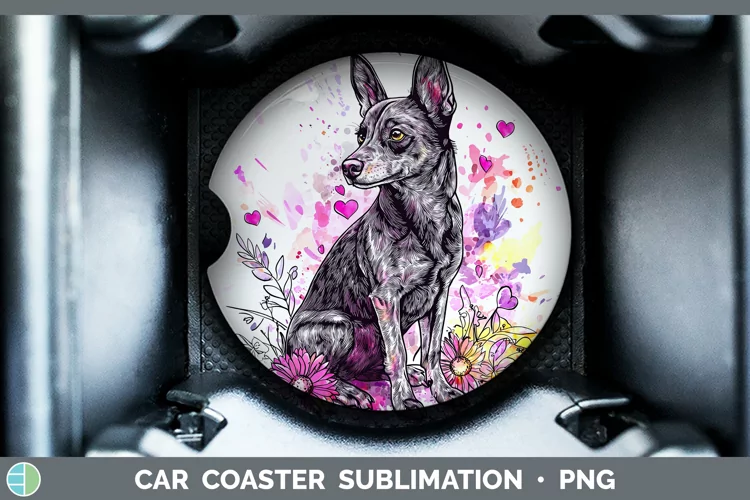 Valentine Splash Dogs Australian Kelpie Car Coaster Sublimat