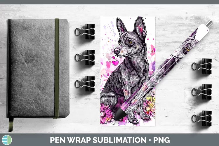 Valentine Splash Dogs Australian Kelpie Pen Wrap Sublimation