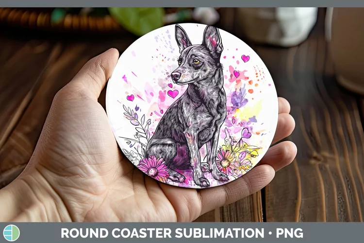 Valentine Splash Dogs Australian Kelpie Round Coaster Sublim
