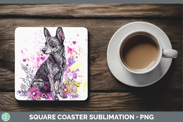 Valentine Splash Dogs Australian Kelpie Square Coaster Subli
