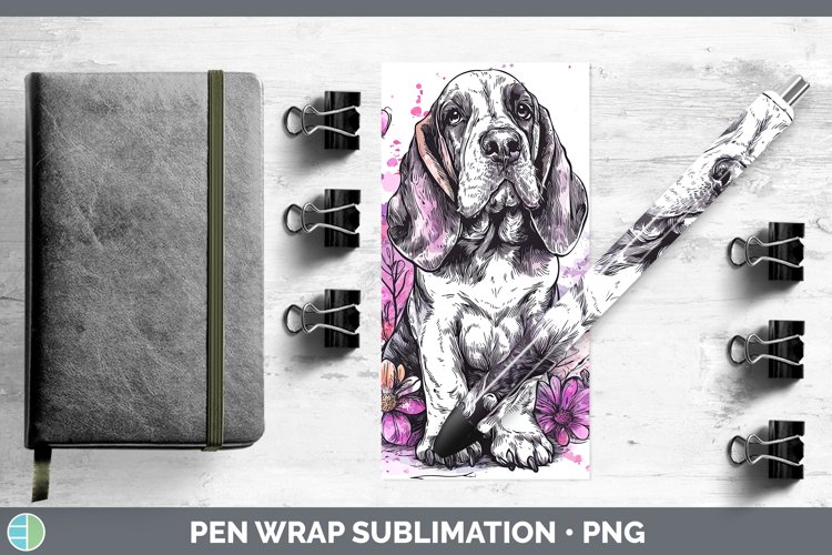 Valentine Splash Dogs Basset Hound Pen Wrap Sublimation Pen
